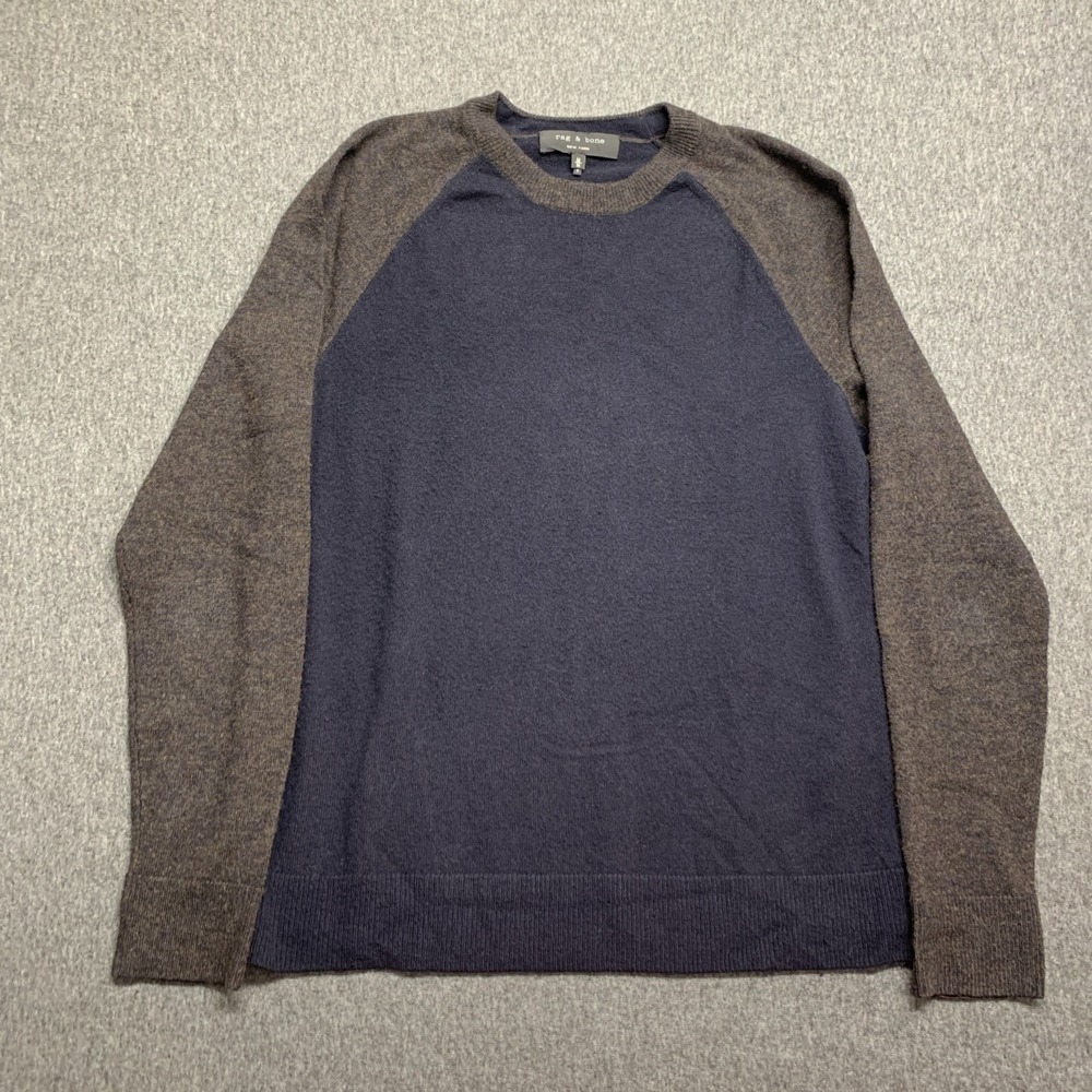 Rag & Bone Two-Tone Baseball Sweater Men's 100% EXTRA FINE MERINO WOOL Size M
